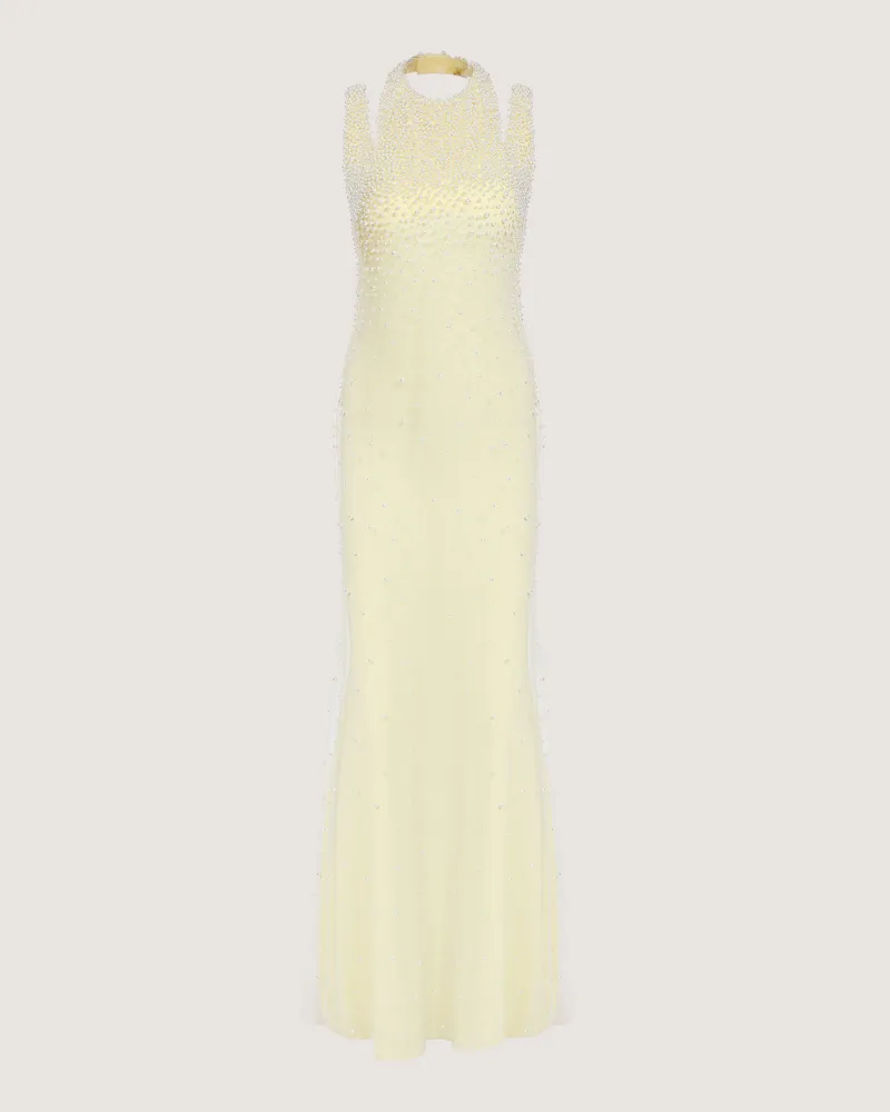 Genny Long dress with pearls Yellow