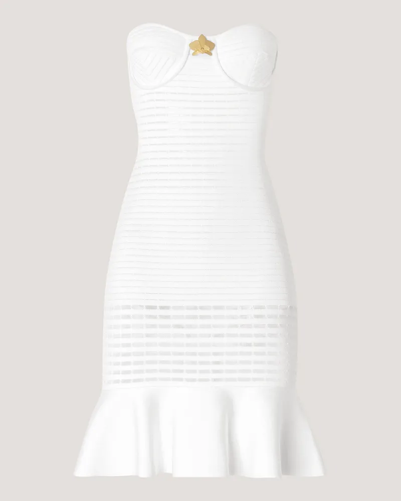 Genny Blockchain dress with godet ruffle White