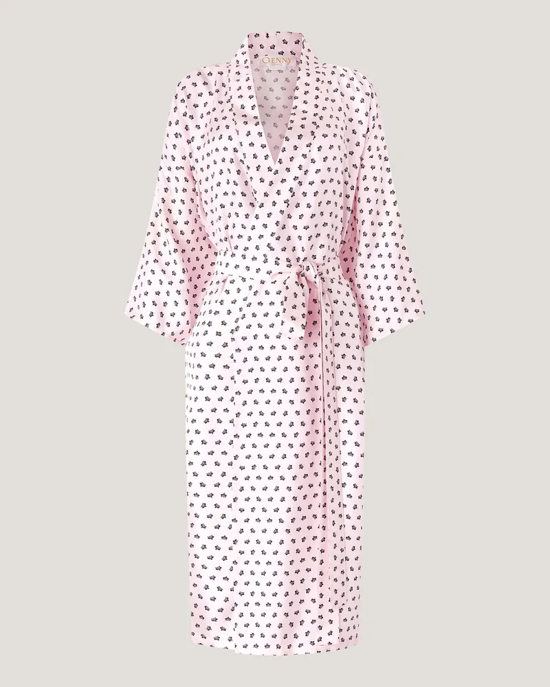 Genny Micro Orchids silk kimono robe Pink