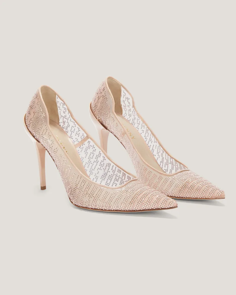 Genny Rhinestone mesh pumps Pink