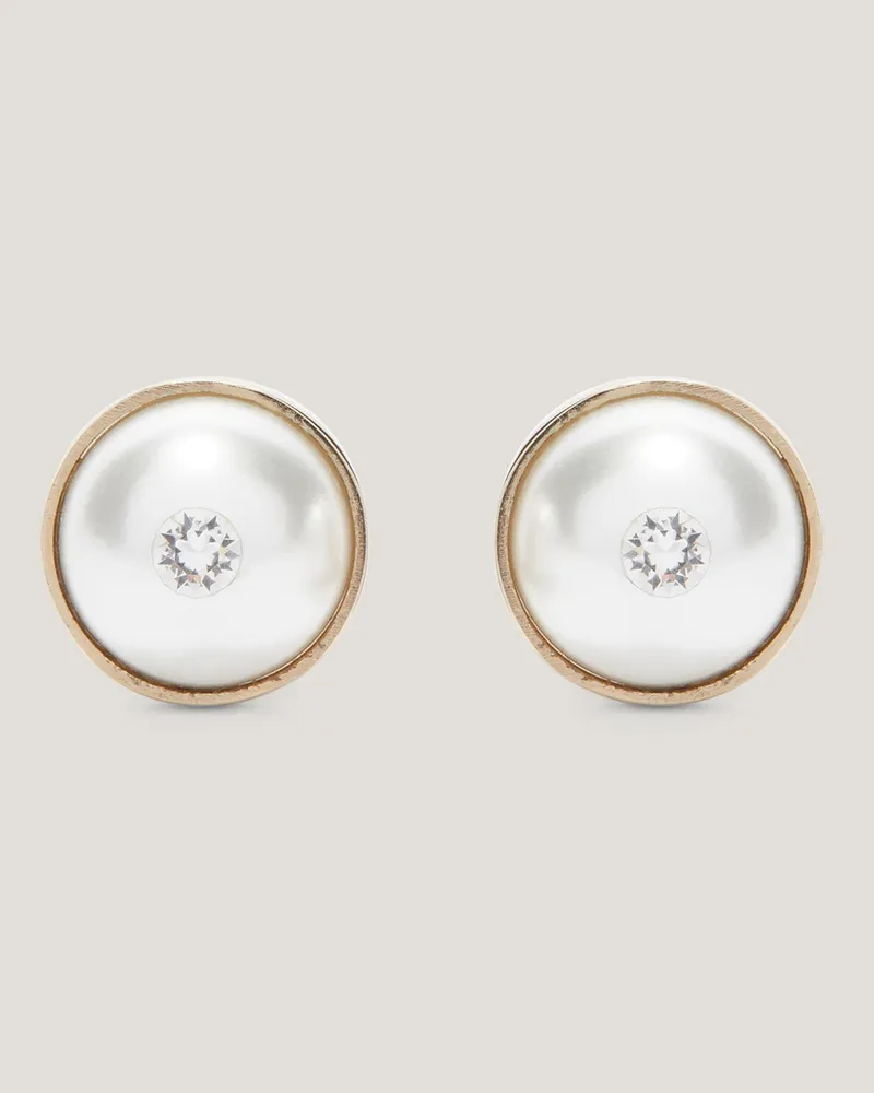 Genny Gold clip-on earrings with pearl and crystal White