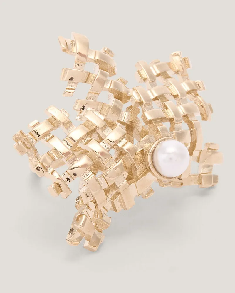 Genny ring with pearl and woven design White