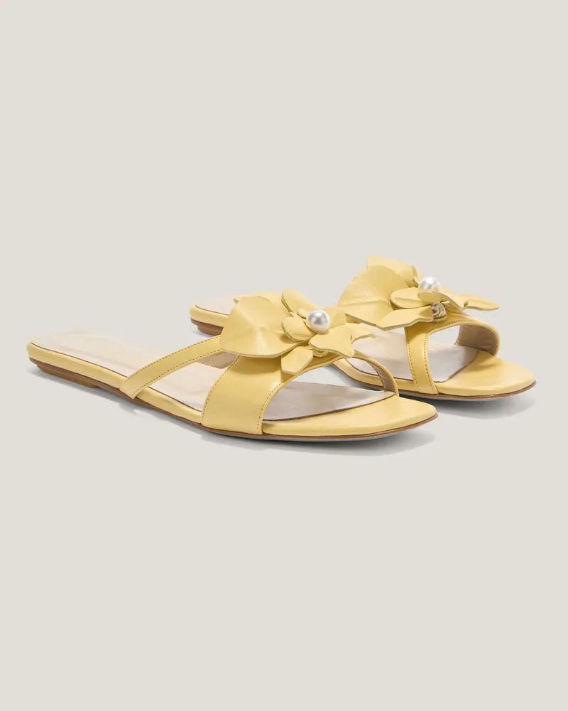 Genny Flat nappa leather sandals with Orchid Yellow
