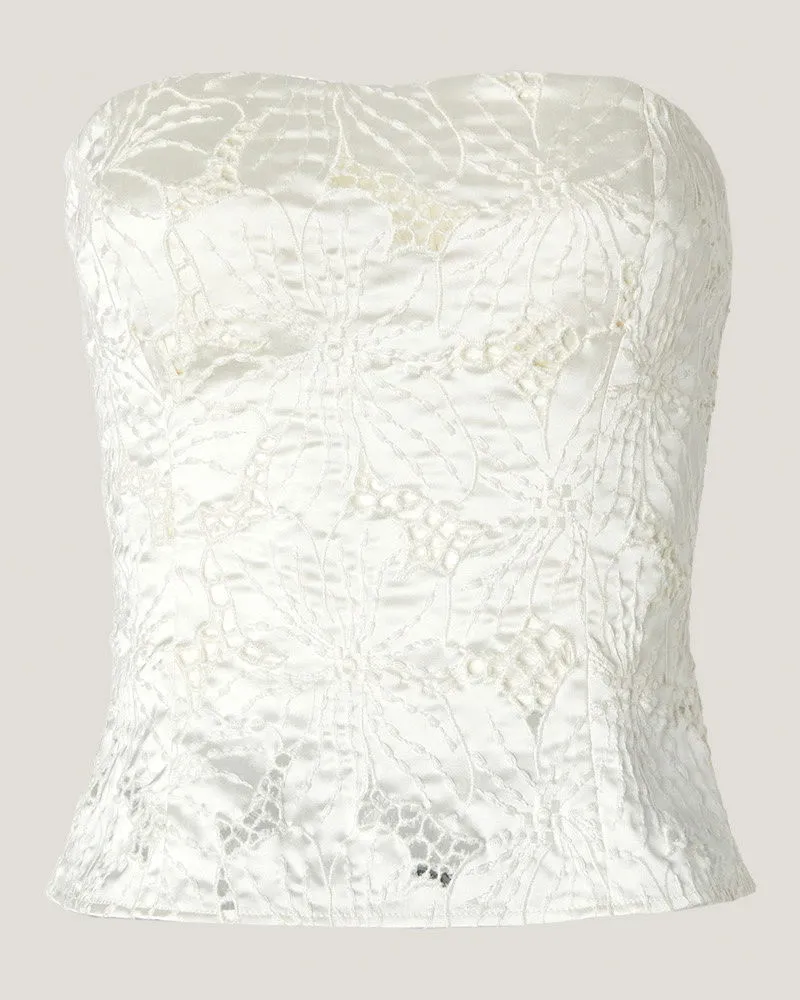 Genny Bustier top with Orchids embroidery White