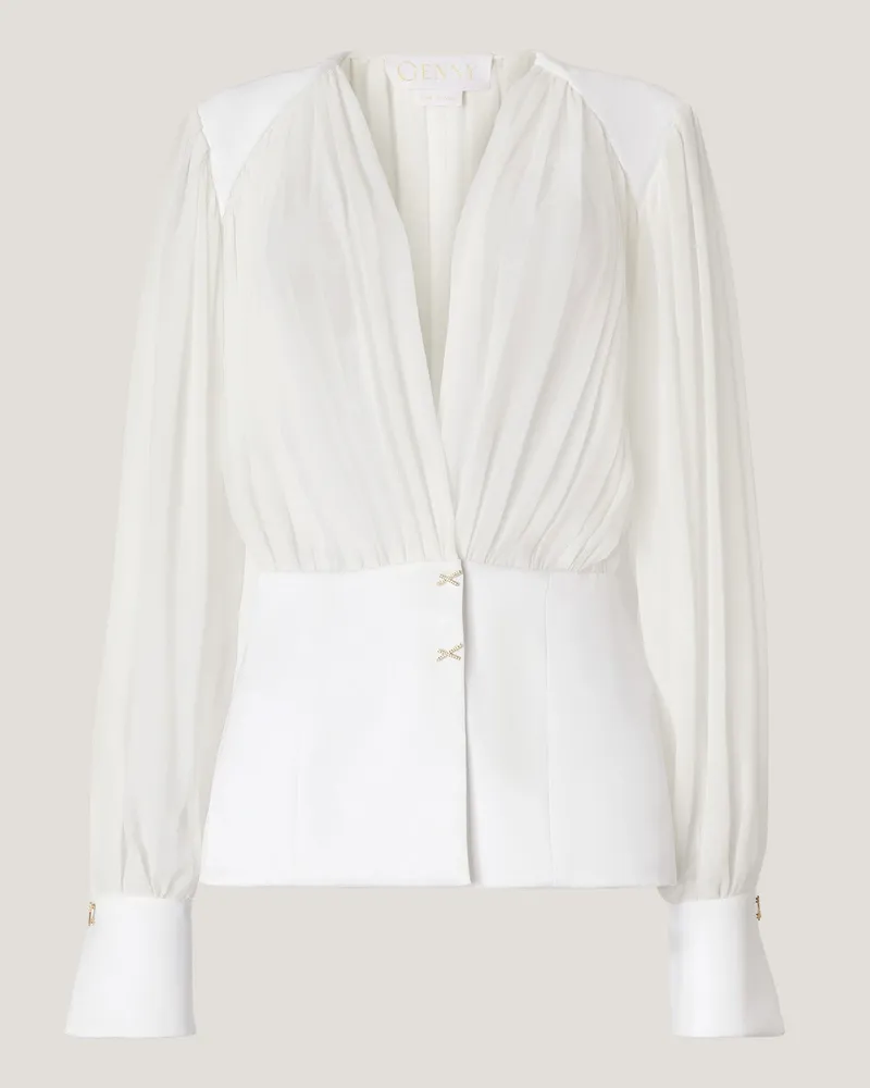 Genny Draped silk georgette blouse White