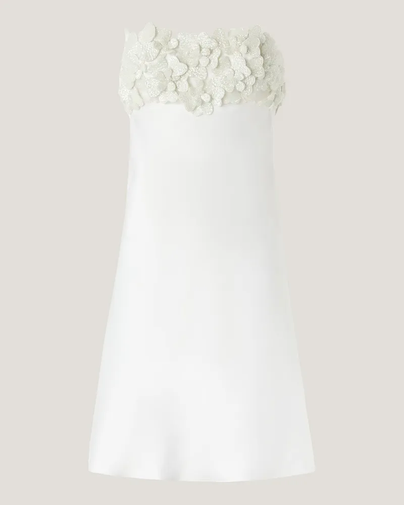 Genny Satin dress with embroidered neckline White