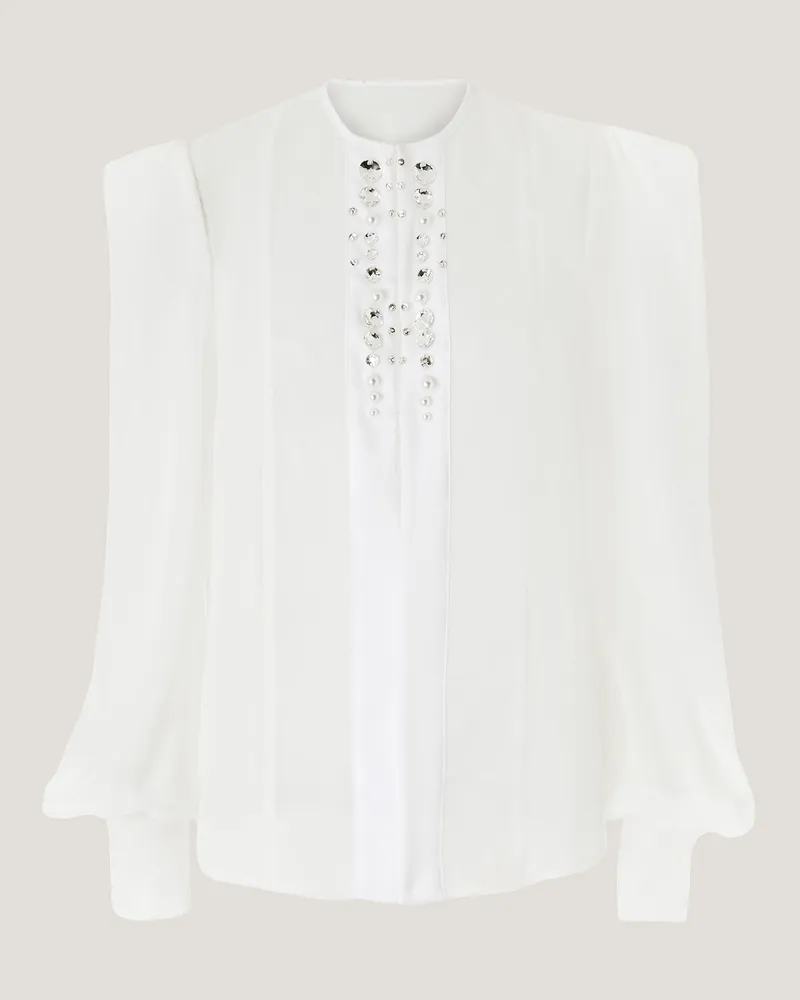 Genny Embroidered crew-neck shirt with strass White