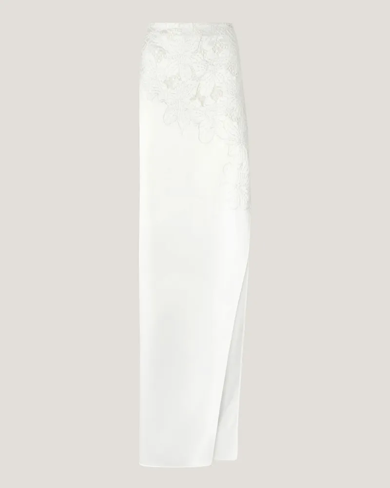 Genny Satin skirt with Orchids embroidery White