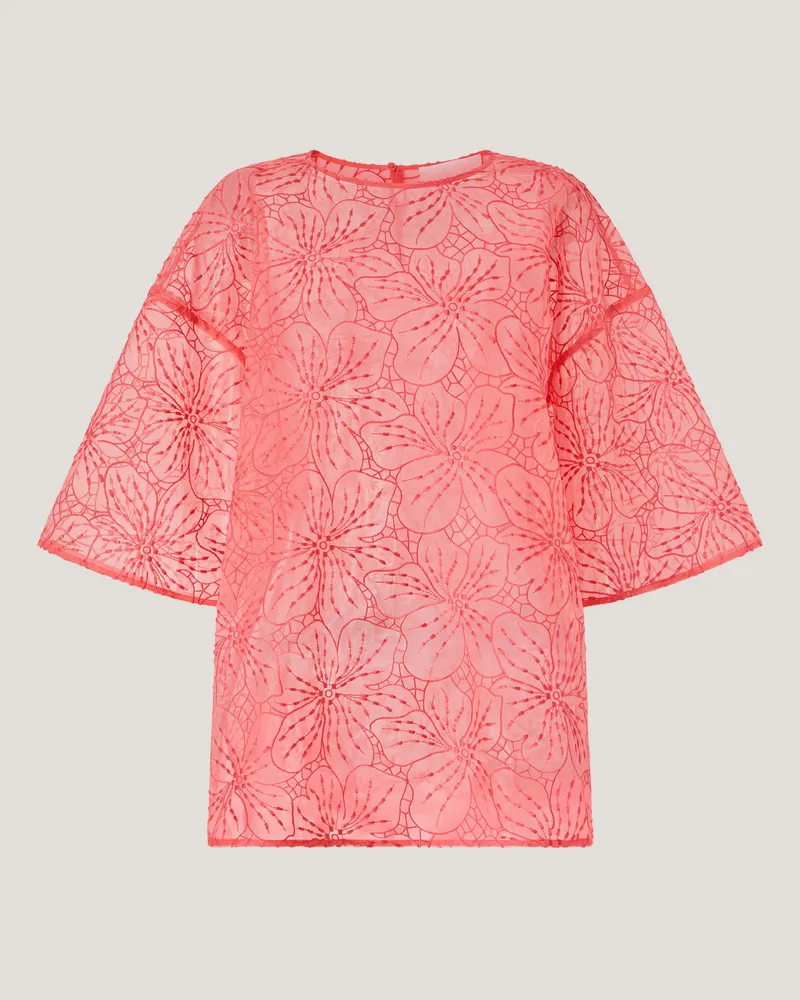 Genny Silk top with Orchids embroidery Pink