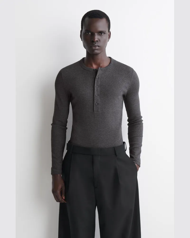 COS Schmales, Geripptes Langarmshirt Aus Baumwolle Grau