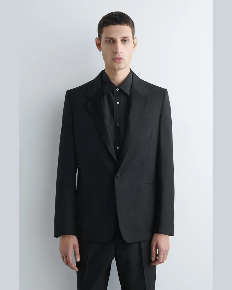 COS Satin-Collar Wool Blazer Schwarz