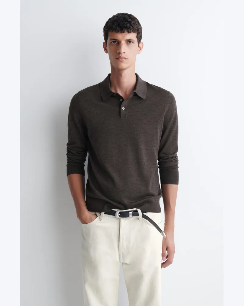 COS Schmal Geschnittenes Poloshirt Aus Merinowolle Braun