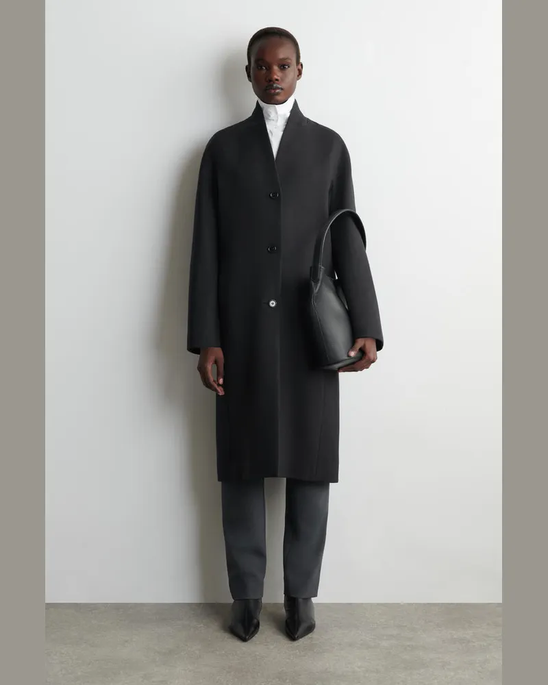 COS Kragenloser Mantel Aus Woll-Twill Grau