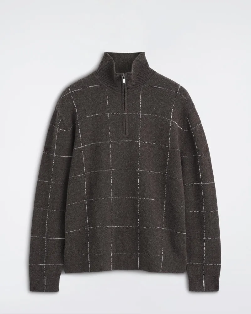 COS Pullover Aus Woll-Baumwoll-Mix Mit Reissverschluss Braun