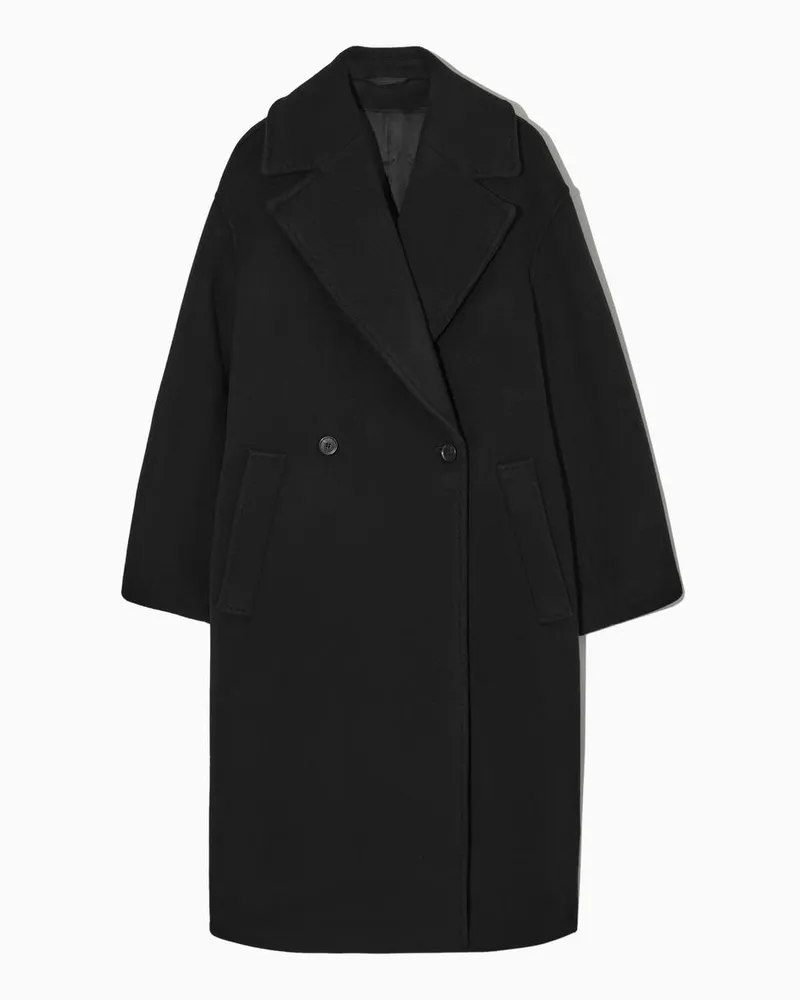 Cos Zweireihiger Oversized-Wollmantel Schwarz