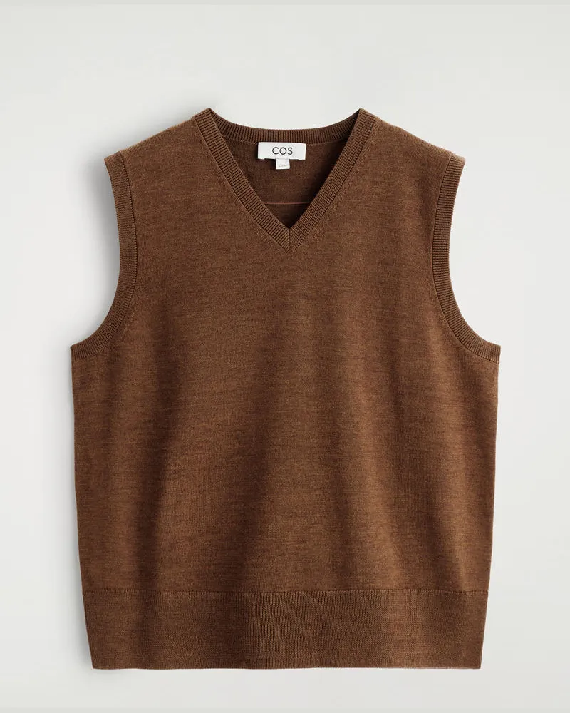 COS Strickpullunder Aus Merinowolle Mit V-Ausschnitt Braun