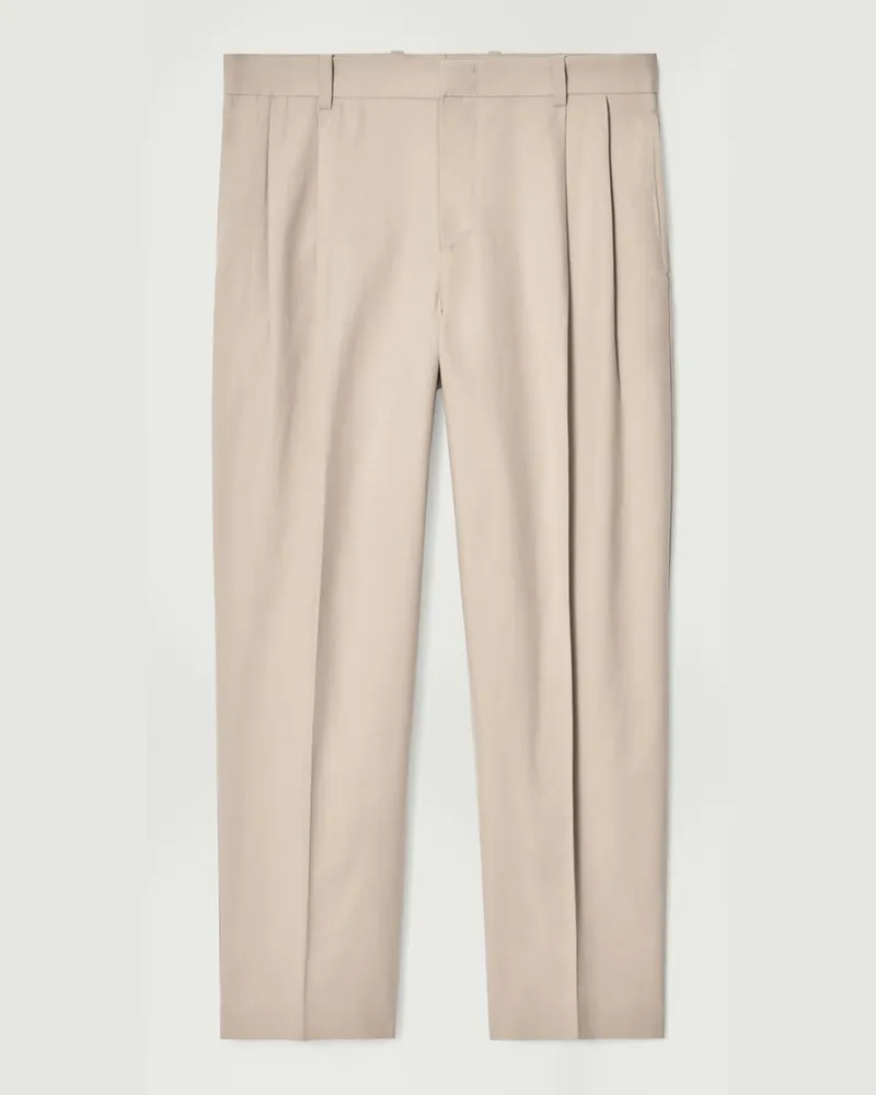 COS Lockere, Schmal Zulaufende Baumwollhose Mit Falten Beige