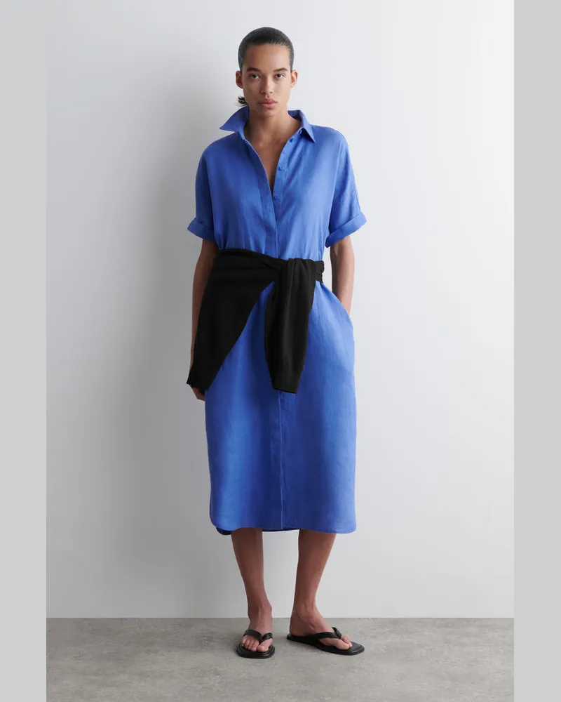 COS Hemdkleid Aus Leinen In Midilänge Blau