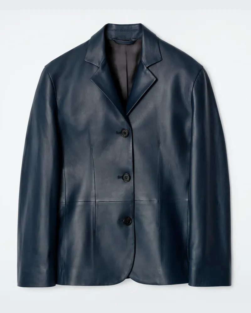 COS Einreihiger Blazer Aus Leder Blau