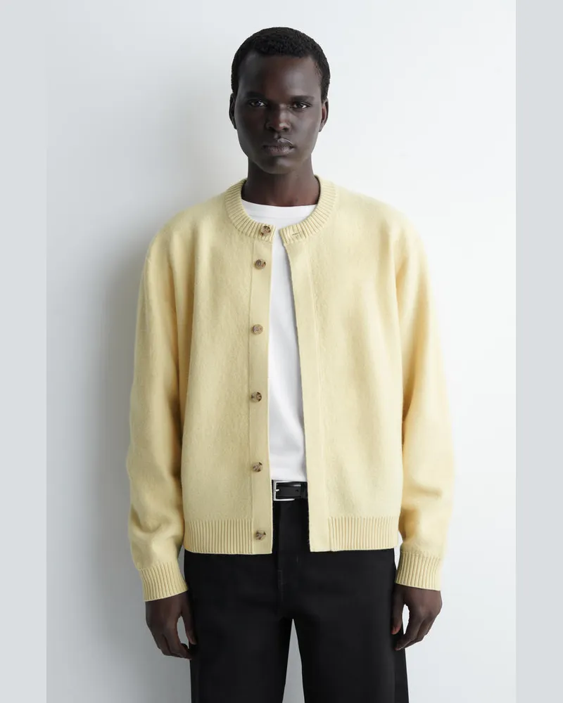 COS Strickjacke Aus Kochwolle Mit Rundhalsausschnitt Gelb