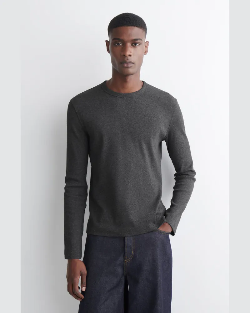 COS Schmales, Geripptes Langarmshirt Aus Baumwolle Grau