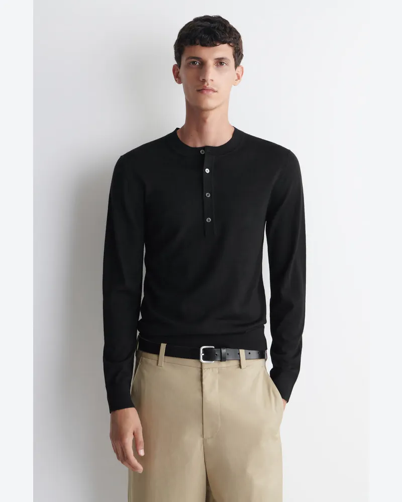 COS Schmales Henley-Oberteil Aus Merinowolle Schwarz