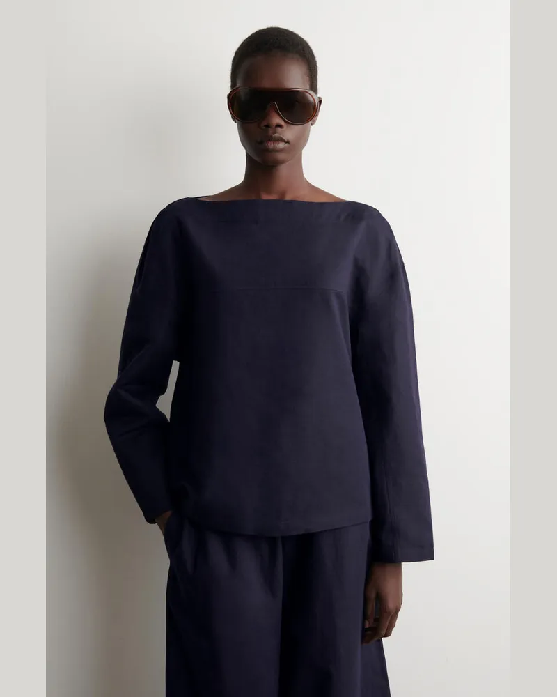 COS Leinenbluse Mit U-Boot-Ausschnitt Blau