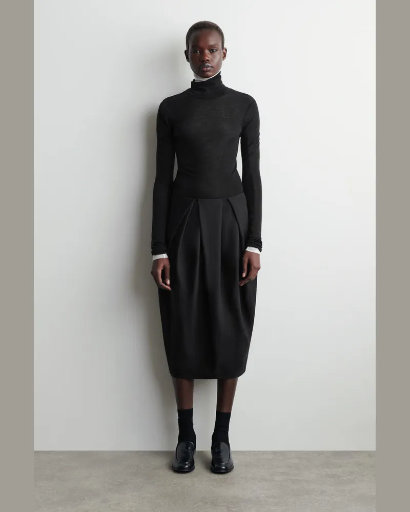 COS Tulpenrock Aus Wolle Mit Falten In Midilänge Schwarz