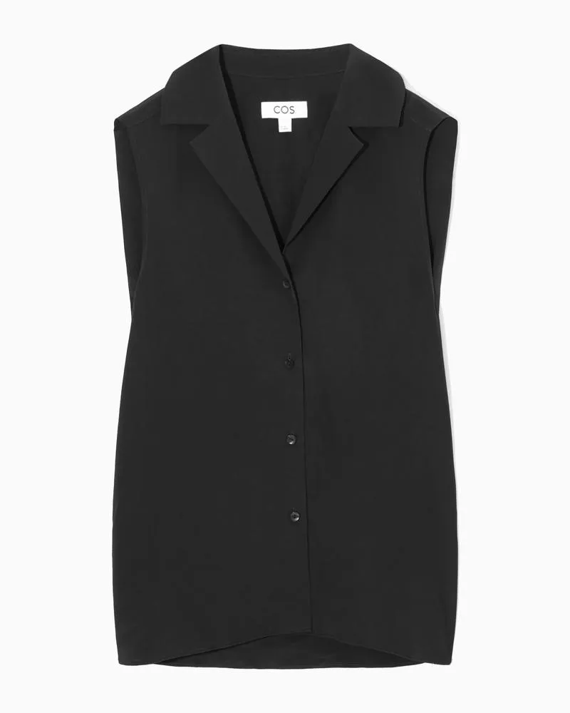 COS Ärmellose Bluse Aus Reiner Seide Mit Reverskragen Schwarz