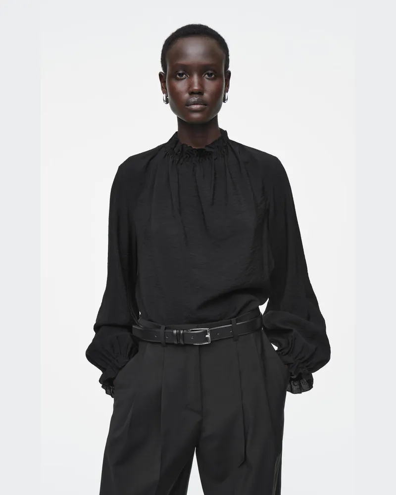 COS Bluse Mit Stehkragen Und Raffungen Schwarz