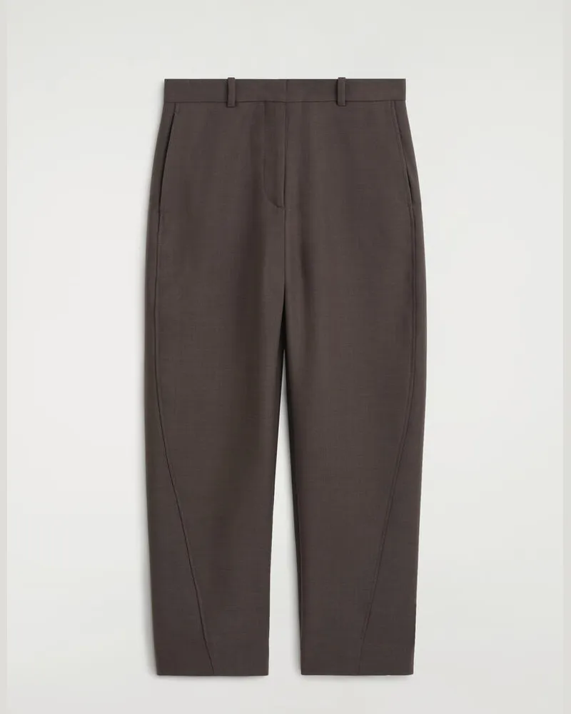 COS Cropped Wool Barrel-Leg Trousers Braun