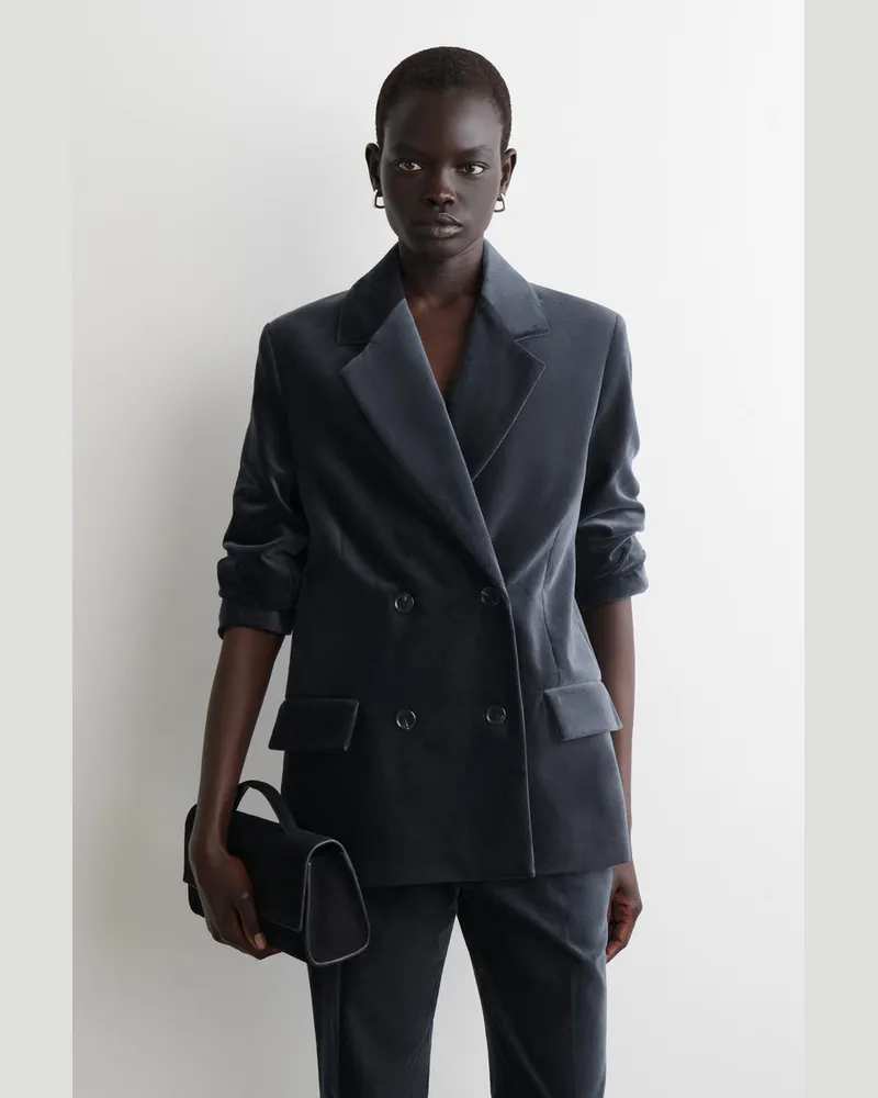 COS Doppelreihiger Blazer Aus Samt Blau