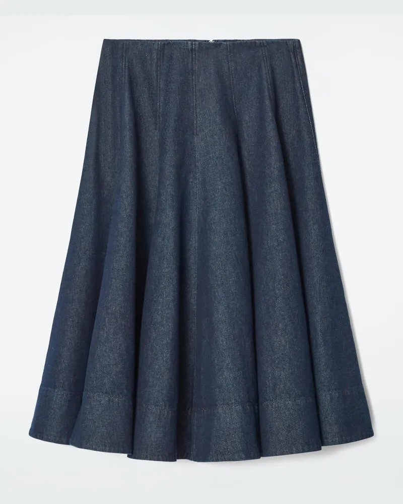COS Voluminöser Midirock Aus Denim In A-Linie Blau