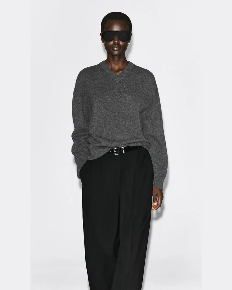 COS Pullover Aus Merinowolle Mit V-Ausschnitt Grau