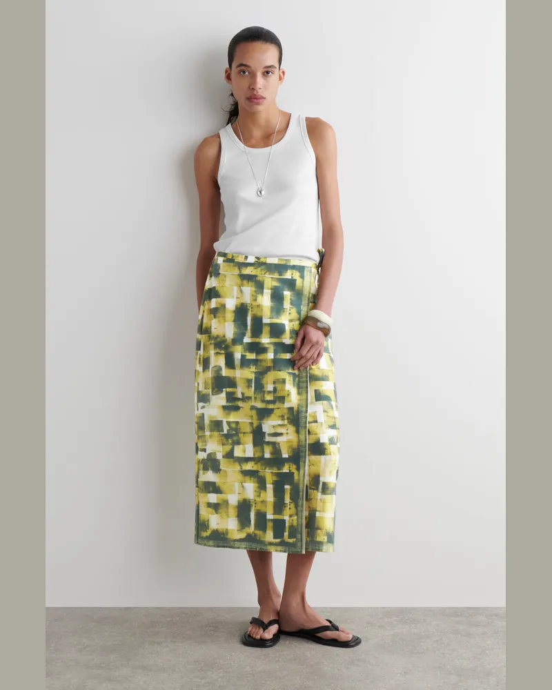 COS Wickelrock In Midilänge Mit Print Gelb