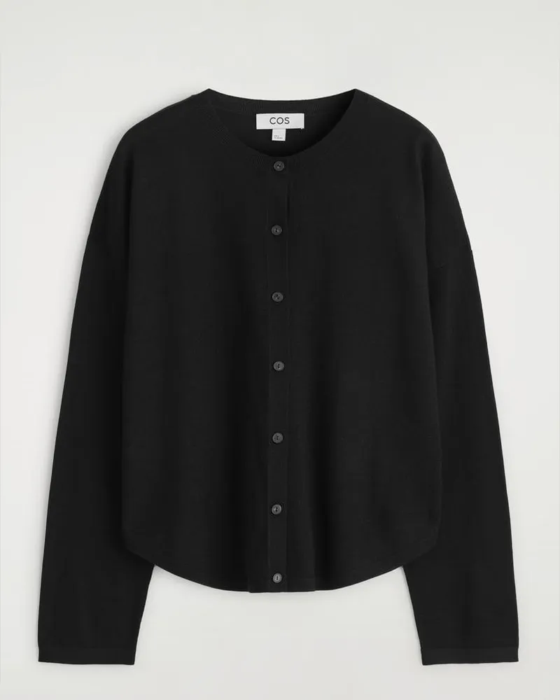 COS Rund Geschnittene Strickjacke Aus Merinowolle Schwarz