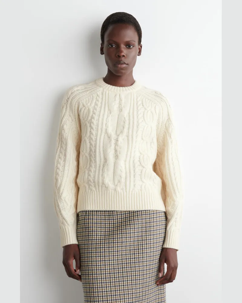 COS Pullover Aus Woll-Kaschmir-Mix Mit Zopfmuster Weiß