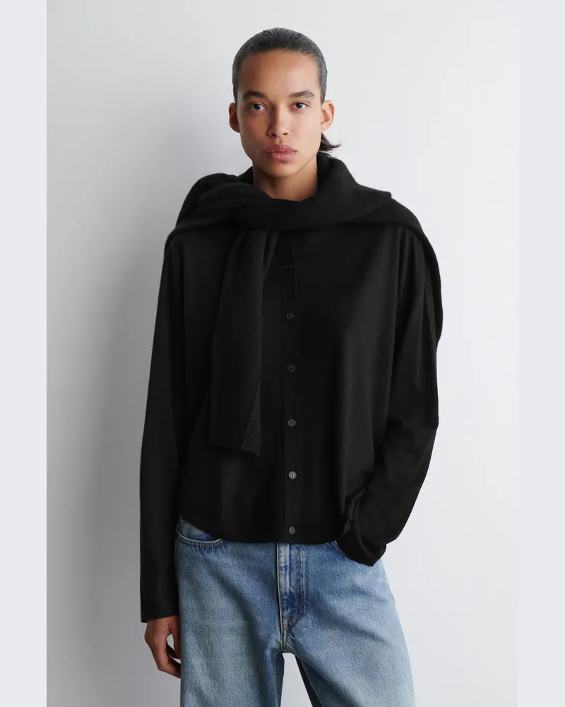 COS Rund Geschnittene Strickjacke Aus Merinowolle Schwarz