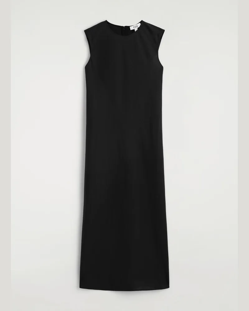 COS Schräg Geschnittenes Midikleid Aus Leinen-Mix Schwarz