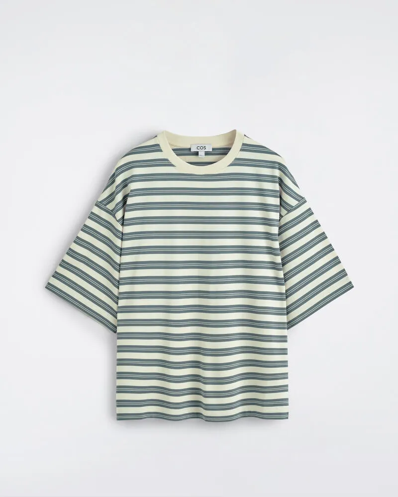 COS Gestreiftes Oversized-T-Shirt Aus Baumwolle Blau