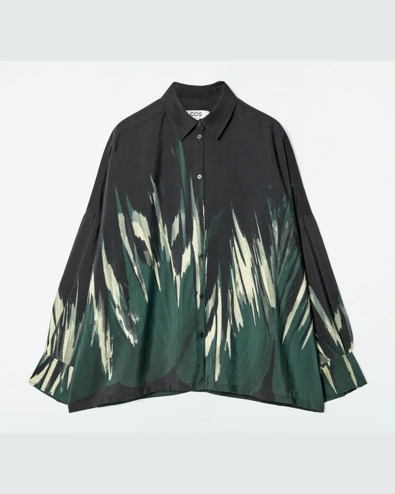 COS Bedrucktes Hemd Aus Leinen-Mix Schwarz