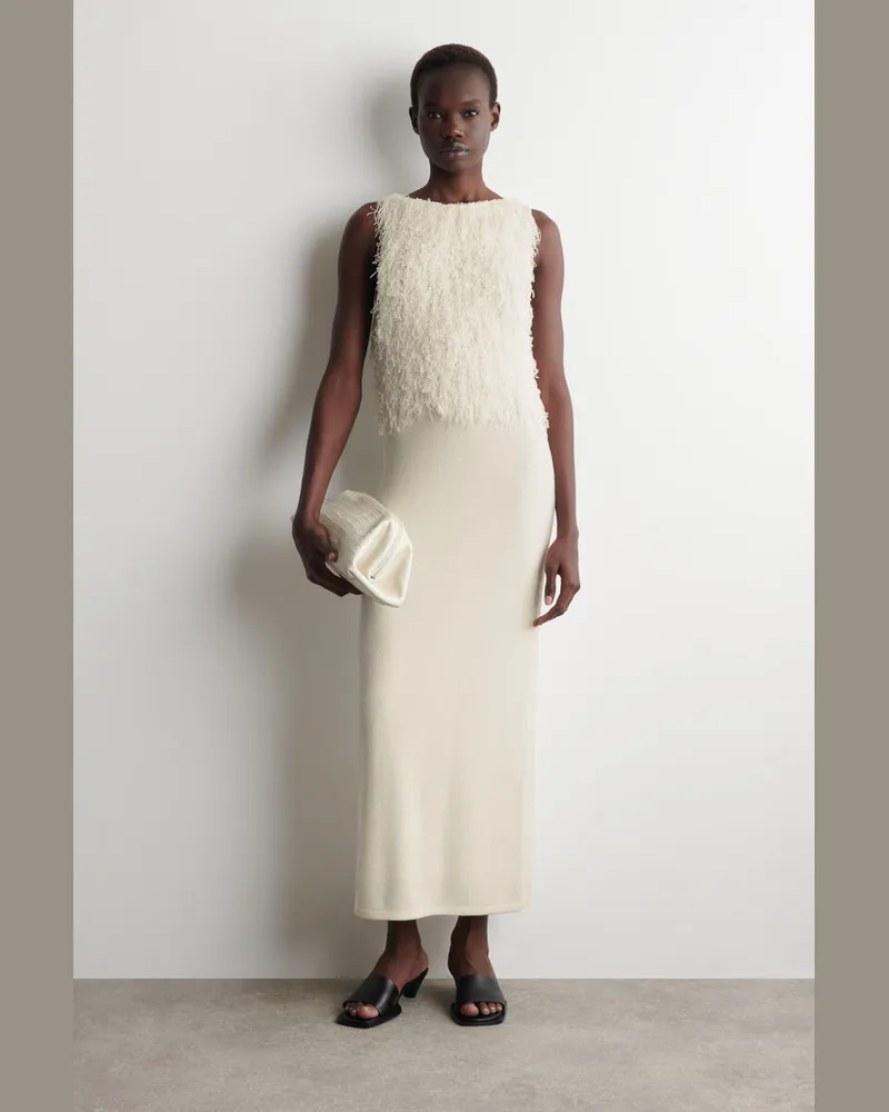 COS Gestricktes Column Dress Mit Fransen Weiß