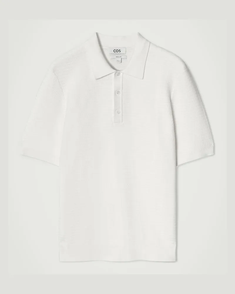 COS Strukturiertes Strick-Poloshirt Aus Baumwolle Weiß