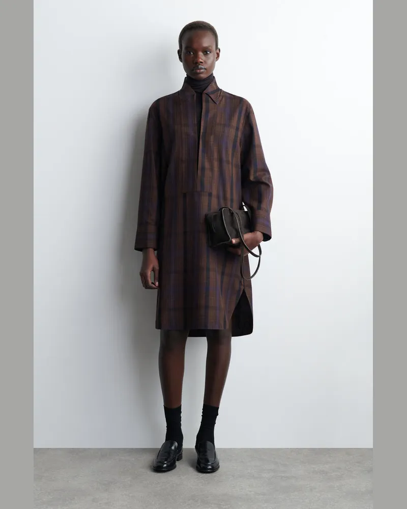 COS Kariertes Hemdkleid Aus Woll-Mix Braun