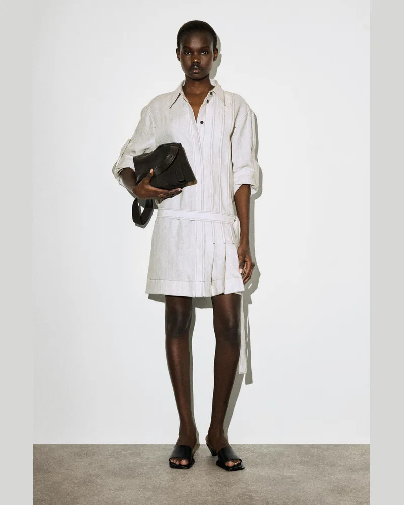 COS Hemdkleid Aus Leinen Mit Gürtel Und Falten Grau