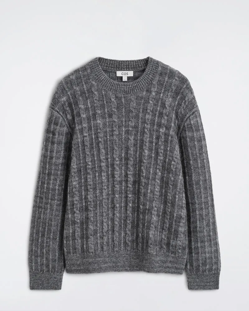 COS Pullover Mit Zopfmuster Grau