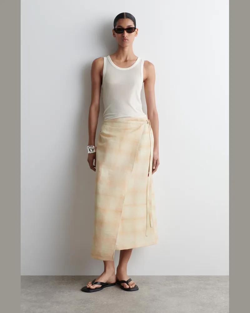 COS Checked Midi Wrap Skirt Orange
