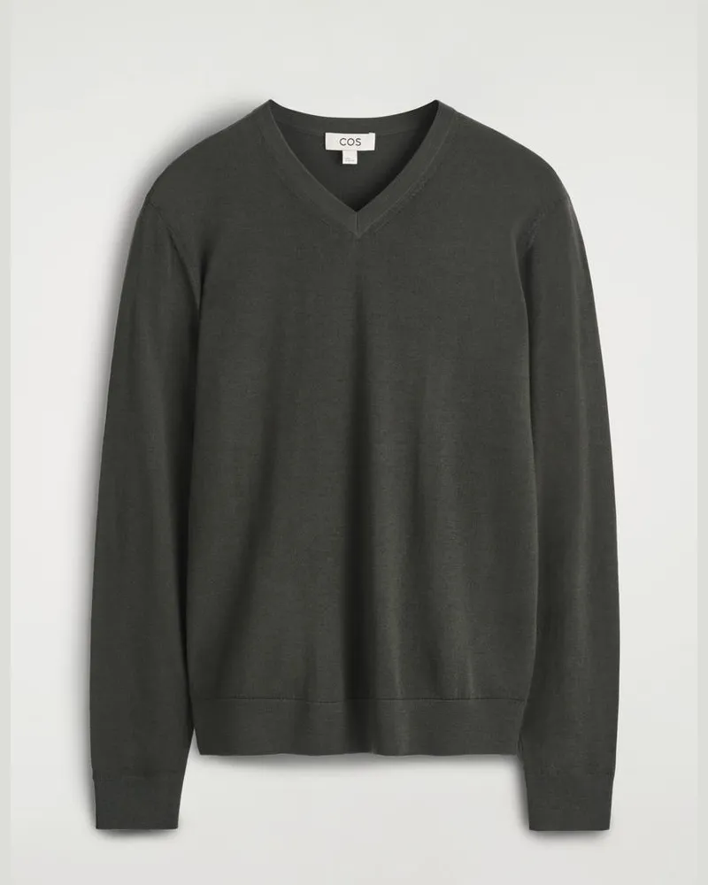 COS Schmaler Pullover Aus Merinowolle Mit V-Ausschnitt Grün