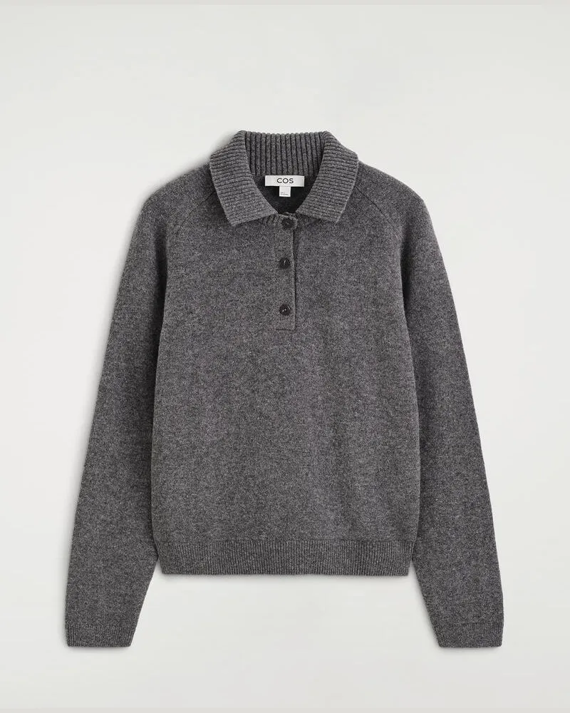 COS Poloshirt Aus Merinowolle Grau
