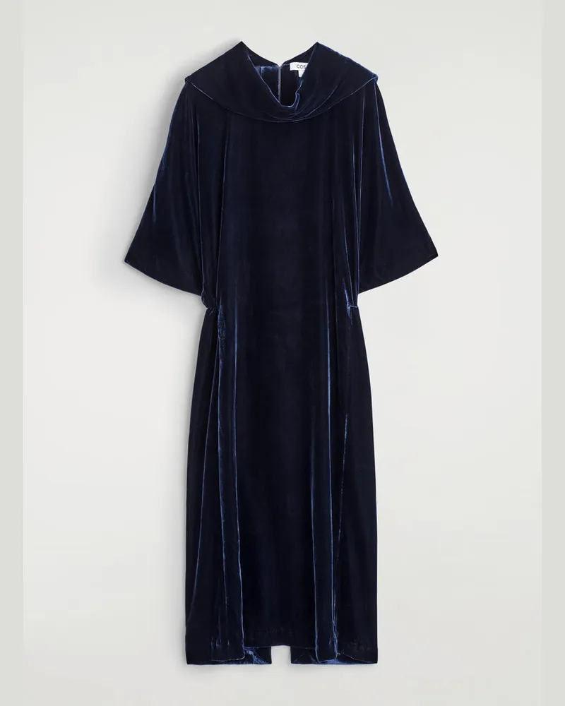 COS Midikleid Aus Samt Mit V-Ausschnitt Blau